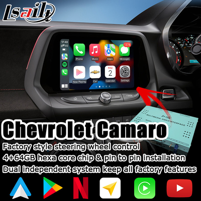 Controle video carplay da voz da relação de 4+64GB Android auto para Chevrolet Camaro 2016-2019