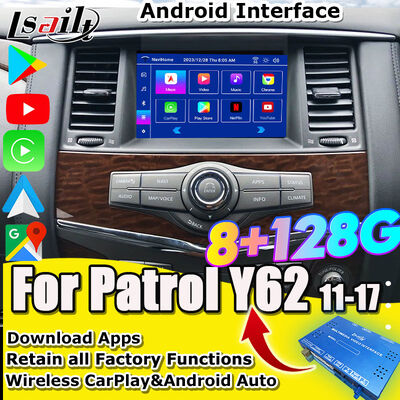 Interface Multimídia Nissan para Patrol Y62, Nismo, QX80 QX56 2013-2021 Upgrade de Tela OEM com CarPlay Sem Fio, Android Auto, YouTube