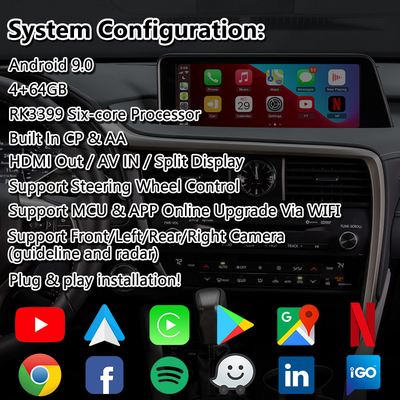 Lsailt Android Carplay Interface para Lexus RX 450h 200T 350 450L 350L 300 F Sport 2016-2019