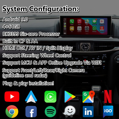Lsailt Android Carplay Interface de vídeo multimídia Para 2016-2021 Lexus LX 570 LX570