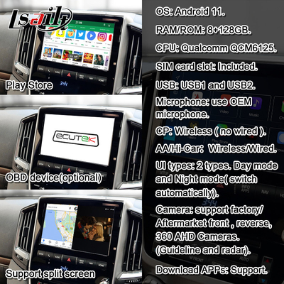 8+128GB Qualcomm Android Multimédia Interface de vídeo para Land Cruiser 2013-2021 LC200, VX_R, GX_R com CarPlay sem fio