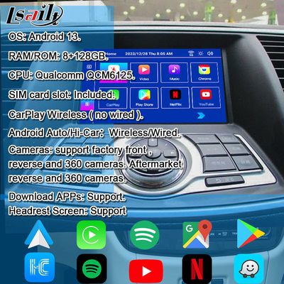 Nissan Multmedia Interface para Teana J32 Murano Quest Patrol Android 13 Módulo de Infoentretenimento com NetFlix, YouTube