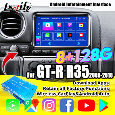 Interface CarPlay sem fio/Módulo de Infoentretenimento Android para GT-R GTR R35 2008-2010 Modelo JDM Incluído NetFlix, YouTbe