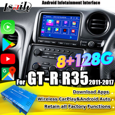 Lsailt Android Multimédia Interface para GT-R GTR R35 2011-2016 Interface Carplay sem fio Inclui YouTube, GPS,8+128 GB