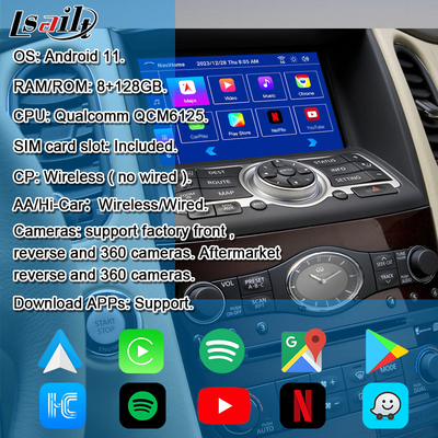 Lsailt 8G Android Infotainment Module para Infiniti EX QX50 2008-2017 Incluído CarPlay sem fio, YouTube, NetFlix