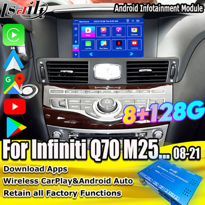 Interface multimídia 8G Qualcomm Android para Infiniti Q70 M45 M25 2010- Wireless CarPlay Box, Android Auto, NetFlix