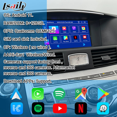 Interface multimídia 8G Qualcomm Android para Infiniti Q70 M45 M25 2010- Wireless CarPlay Box, Android Auto, NetFlix