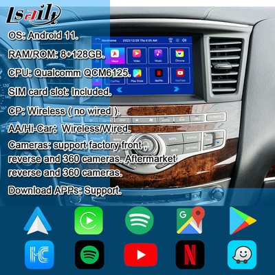 Lsailt 8G Android Multimédia Interface para Infiniti QX60 JX35 2011-2020 CarPlay sem fio integrado, Android Auto