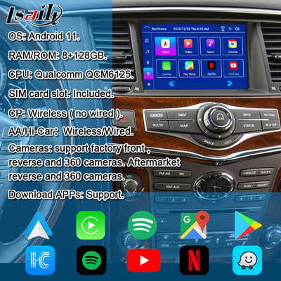 8G Android Infotainment Module para Infiniti QX80 QX56 Nissan Patrol 20100-2021 Interface sem fio CarPlay, YouTube