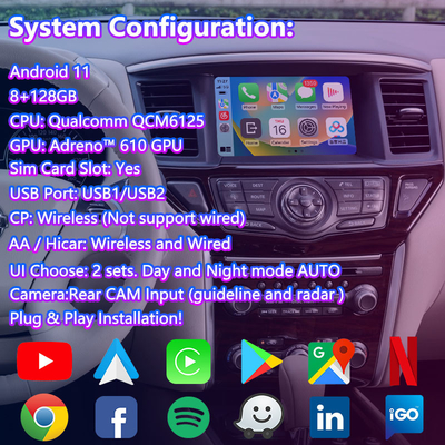 Interface de vídeo Lsailt Android para Nissan Pathfinder R52 com Carplay sem fio Android Auto