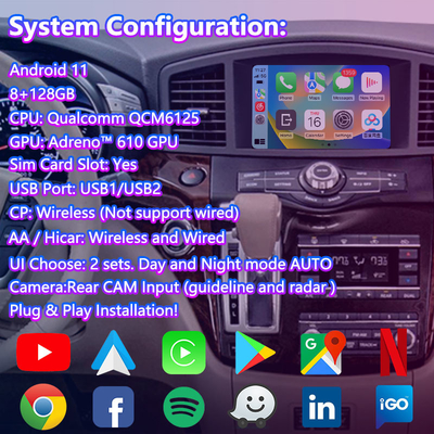 Lsailt 8 polegadas Android Multimédia Carplay Interface Screen para 2011-2017 Nissan Quest E52