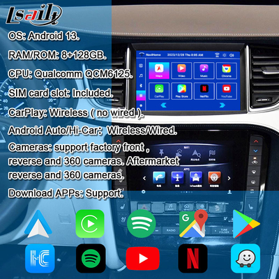8+128G Box de Navegação Android Módulo de Infoentretenimento para Infiniti QX50 2018-2020 EX QX80 com CarPlay sem fio, Interface Android