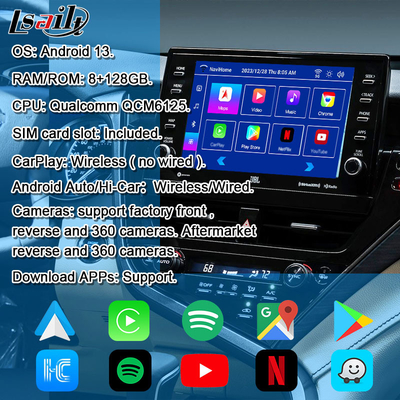 Lsailt Android 13 Interface de vídeo para Toyota Camry 2018-2021 RAV-4, Sienna OEM Atualização de tela com sistema multimídia Android Incluído YouTube, NetFlix
