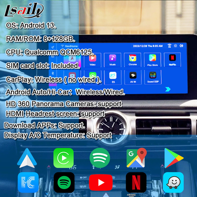 Tela Android Lexus 10,25 polegadas Qualcomm 8 Core GPS Navegação CarPlay Display para Lexus IS300 IS250 IS350 2020-2023