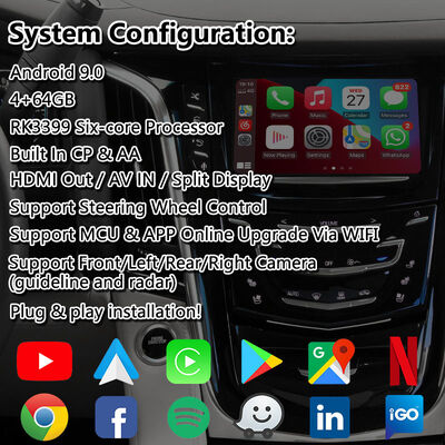 Lsait Android Navegação Multimídia Interface de Vídeo para 2015-2020 Cadillac Escalade Sistema CUE com Carplay