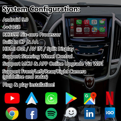 Interface Multimídia de Vídeo Android Lsailt para Sistema CUE Cadillac SRX 2012-2016 com Carplay