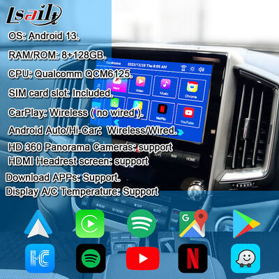 Interface de Vídeo Multimídia Android 13 para Land Cruiser LC200 VXR VX GXL Sahara V8 2013-2021 Atualização de Tela OEM com CarPlay Sem Fio, YouTube