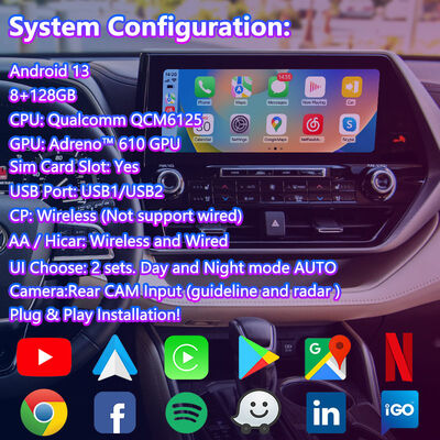 Lsailt Android Car Navigation Multimédia Interface de vídeo para 2020 e presente Toyota Highlander