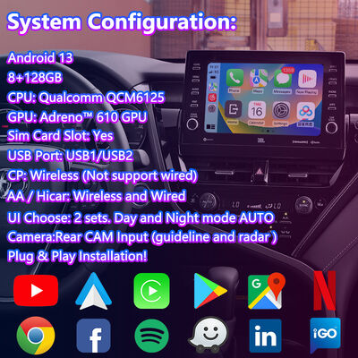 Lsailt Android Carplay Interface de vídeo de navegação para 2021-2024 Toyota Camry Hybrid XSE XLE SL SE XV70