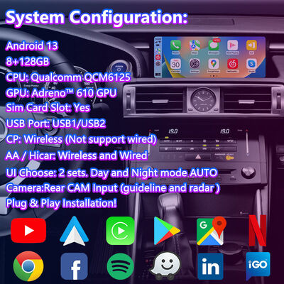 Lsailt 10.25 Polegada Android Carplay Tela Multimídia para 2013-2020 Lexus IS Knob IS250 IS200t IS300 IS300h IS350
