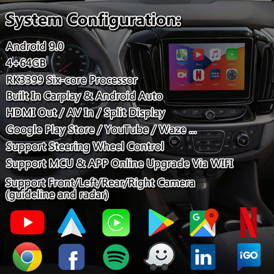 Chevrolet Traverse Android Carplay Interface multimídia com navegação GPS
